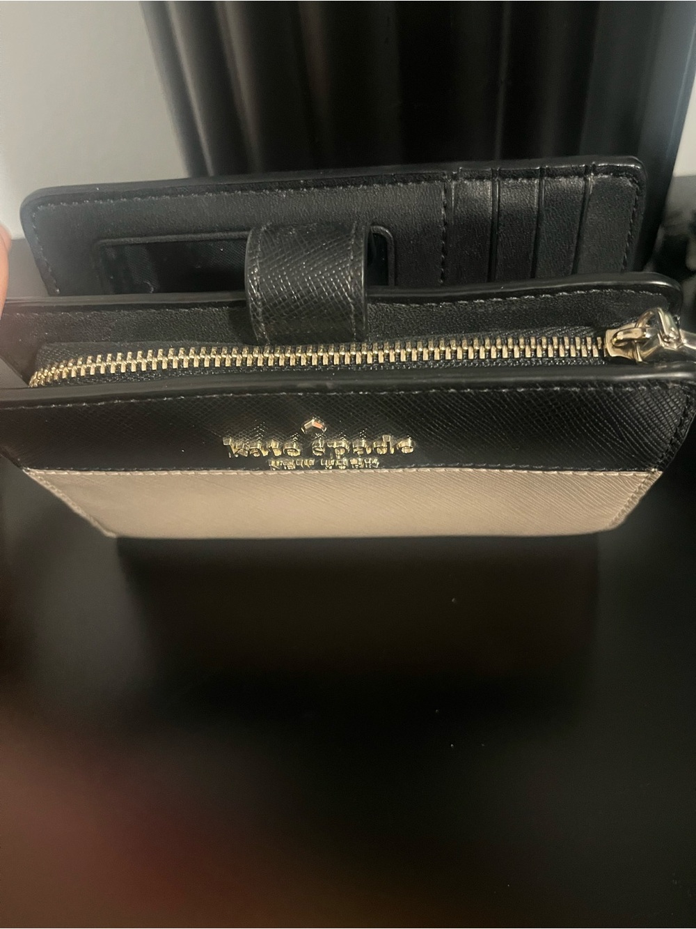 kate spade Two-Tone Black and Cream Compact Wallet with Gold Logo - Picture 8 of 14